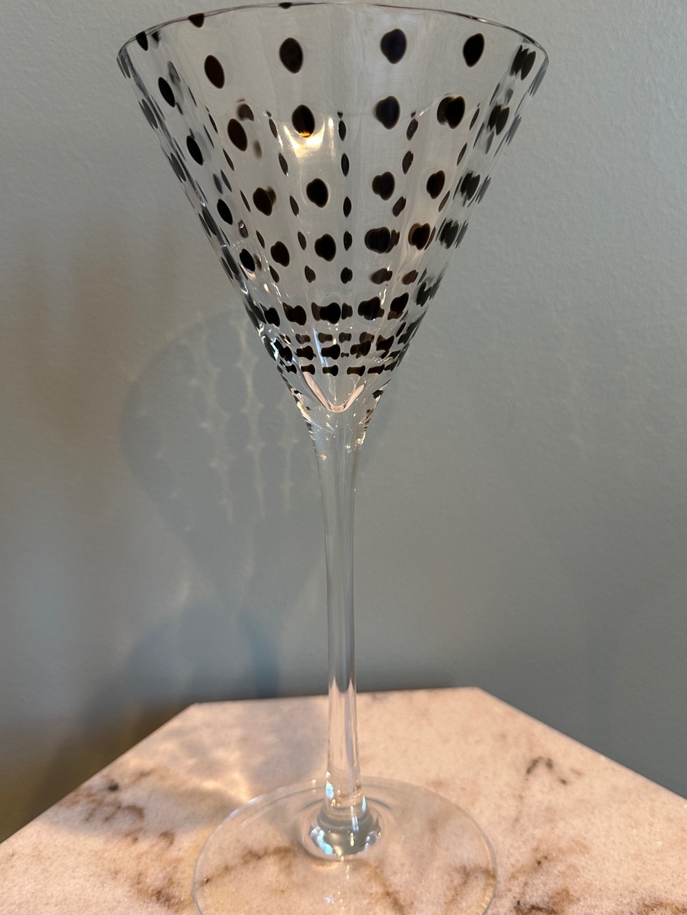Extra Large 11” Handblown Polka Dot Glass Martini Goblet - Black